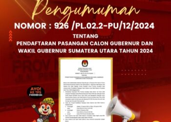 KPU Sumut Umumkan Tahapan Pendaftaran Paslon Pilgubsu mulai 27-29 Agustus 2024