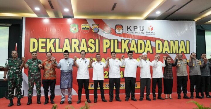 Aulia Rachman Saksikan Tiga Pasangan Calon Wali Kota dan Wakil Wali Kota Medan Deklarasikan Pilkada Damai