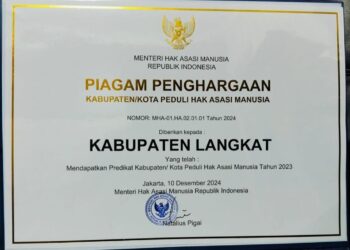 Pemkab Langkat Raih Piagam Kabupaten Peduli HAM Nasional 2024: Bukti Nyata Komitmen dan Kolaborasi 