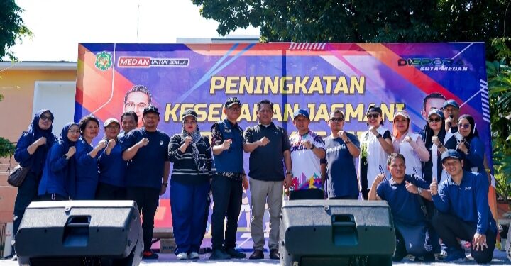Gelorakan Hidup Sehat dan Wujudkan Program Prioritas Rico Waas, Dispora Medan Gelar Senam PKJR di Taman Gajah Mada