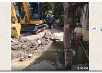 Perawatan/Perbaikan JDU diameter 1.000 mm milik Perumda Tirtanadi di Jalan Purwo Gang Family Delitua, Berdampak di Beberapa Wilayah