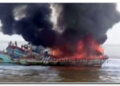 Kapal Pukat Teri Terbakar Diperairan Belawan Saat Menjaring Ikan Ditepi Pantai